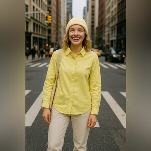 Lands’ End Canvas Linen Shirt Preppy Quiet Luxury Y2K Minimal Button up Lemon